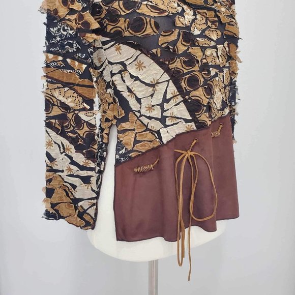 Punky Girl Brown Multi Print Distressed Beaded Top - Picture 11 of 15